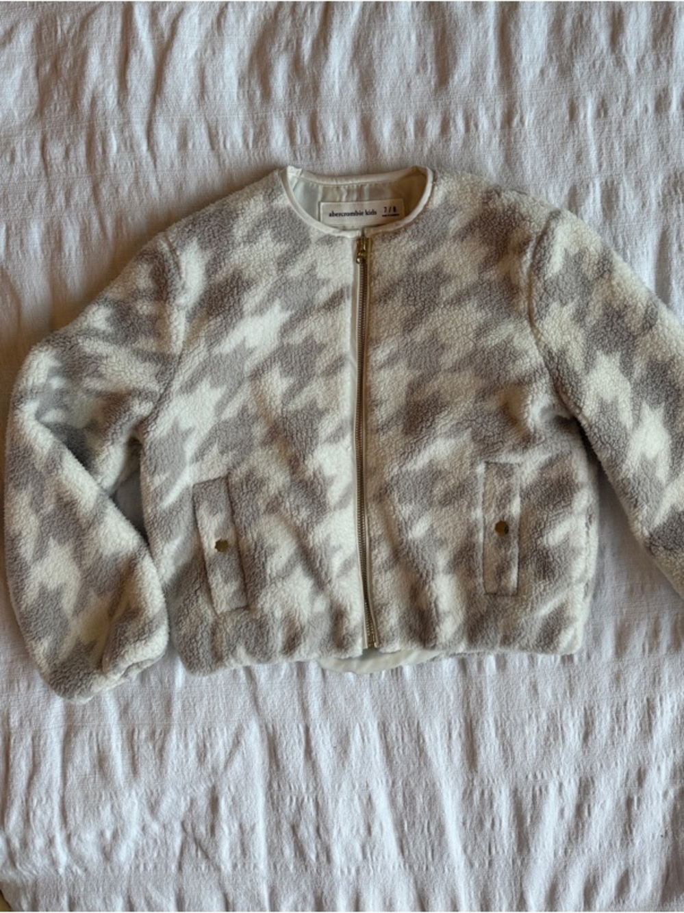 abercrombie kids Cream & Gray Fleece Zip Bomber